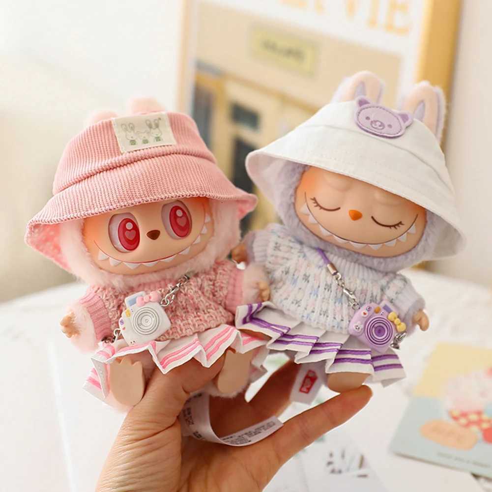17cm Mini Plush DollS Clothes Outfit Accessories For Labubu v1v2 Doll Soft Knitted Sweater Suit Sitting Party Dress SetT251018