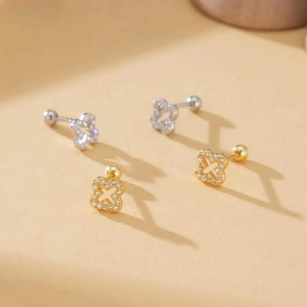 Fashion Shiny Zircon Hollow Out Four leaf clover flowers Earrings Sweet Cute Simple Jewelry Party Birthday Gift Y251018