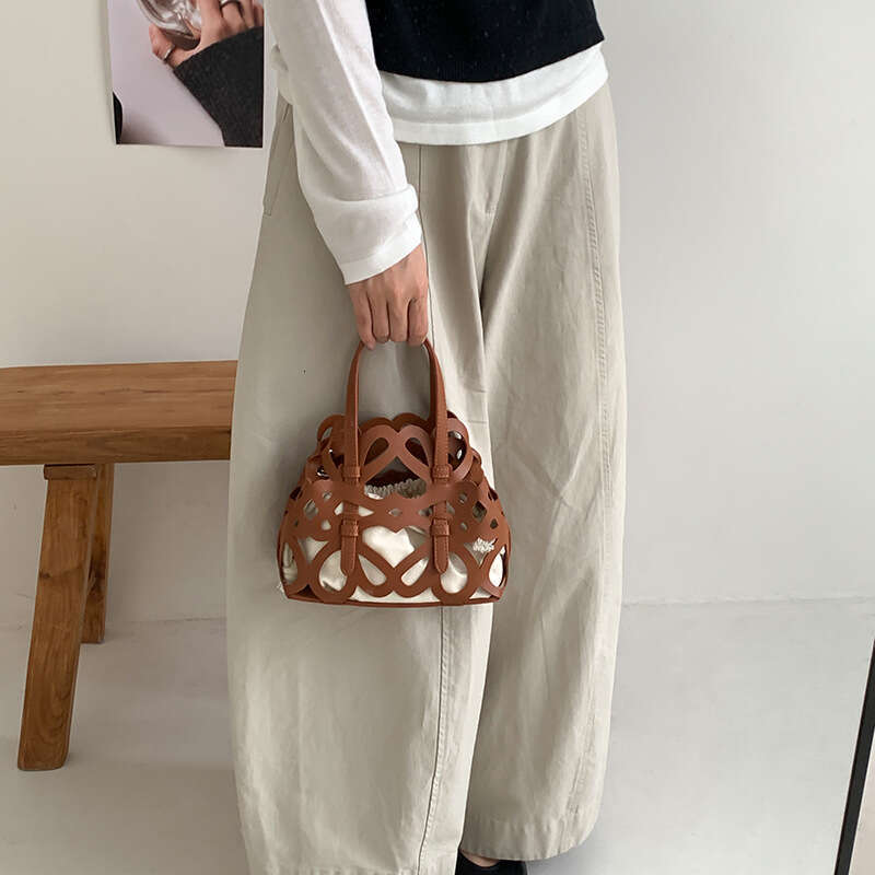 Korean Style New Women's Spring Summer Hollow Out Handbag Large Capacity Drawstring Canvas Crossbody Shoulder Bucket Bag B5