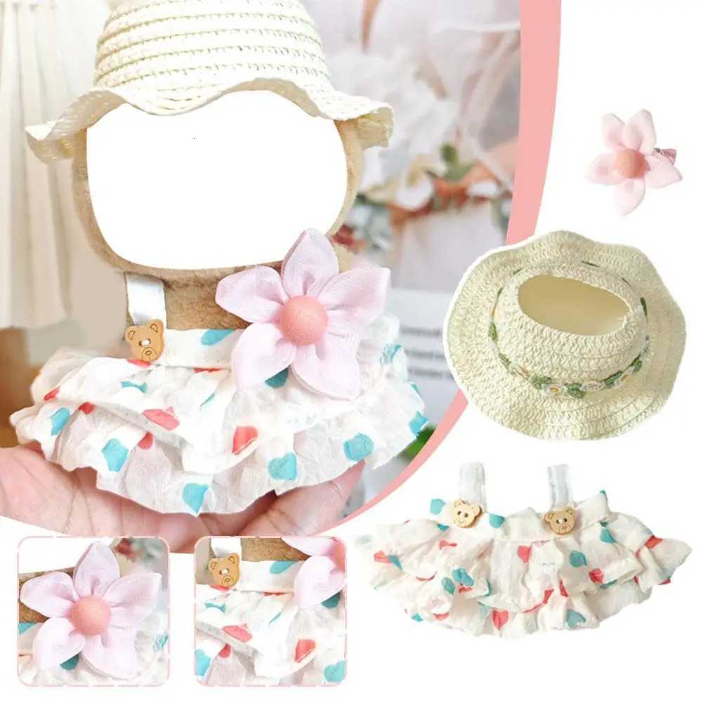 17cm Dolls Clothes For Labubu Summer Straw Hat Flowers Halter Dress Suit Cute Sweet Plush Toy Clothing Accessories For GiftT251018