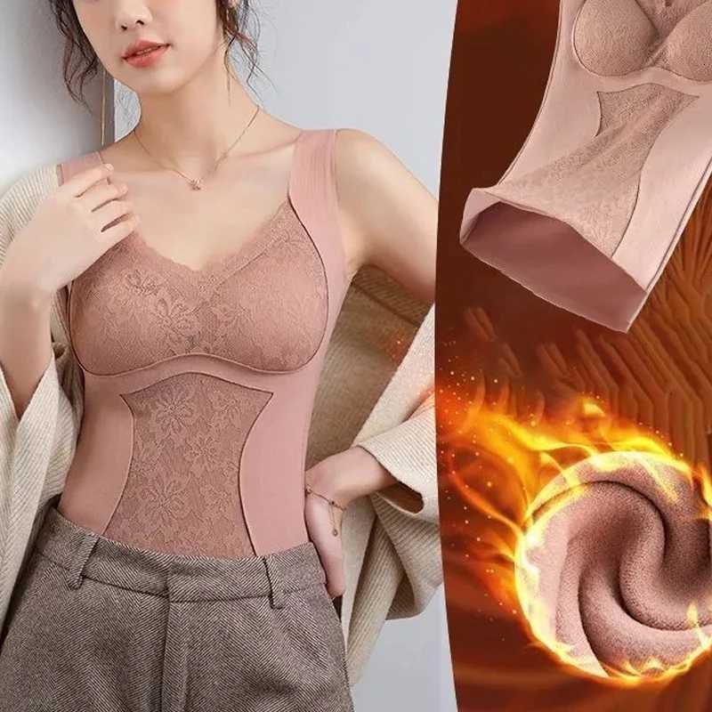 2pcs Woman Thermal Underwear Thermo Lingerie Winter Soft Warm Top Wear Thermo Vest Undershirt Intimate Lace with Bra Padded T251018