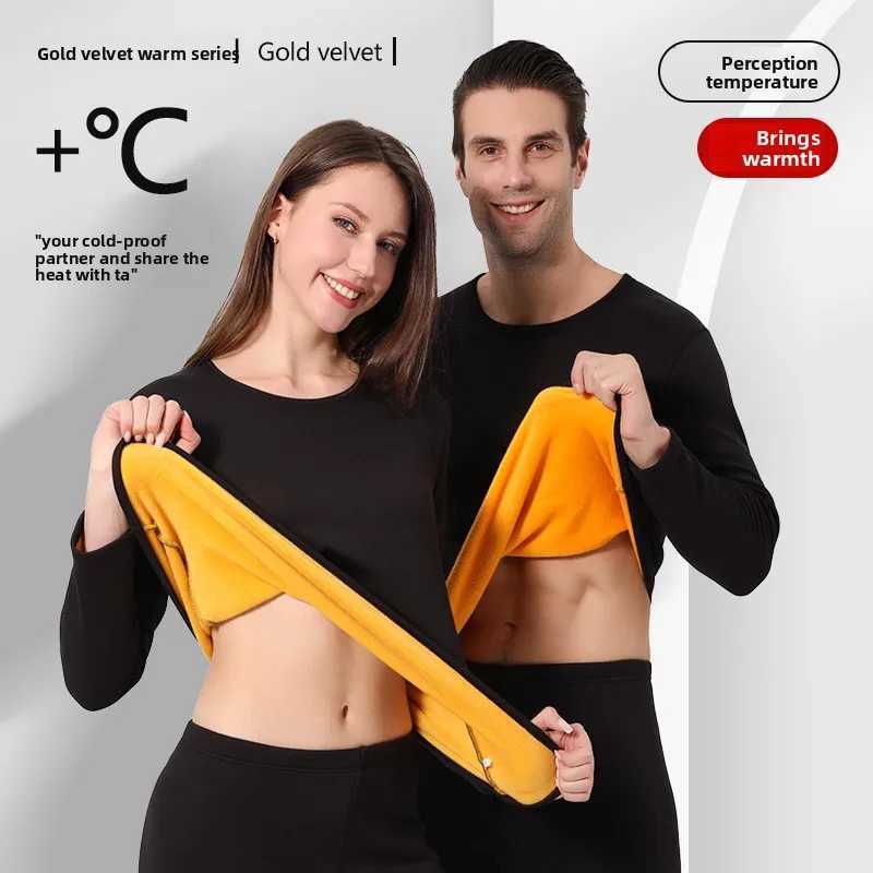 New Autumn Gold Velvet Thickened Warmth Set Mens Round Neck Fleece Lined Heavyweight Clothes Womens Couple Underwear 2pcs Set T251018