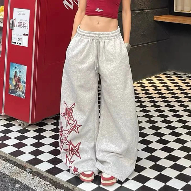American Casual Lazy Sweatpants Women Hiphop Loose Jazz Cargo Pants Star Print Drawstring Wide Leg Trousers Harajuku Y2K 251017