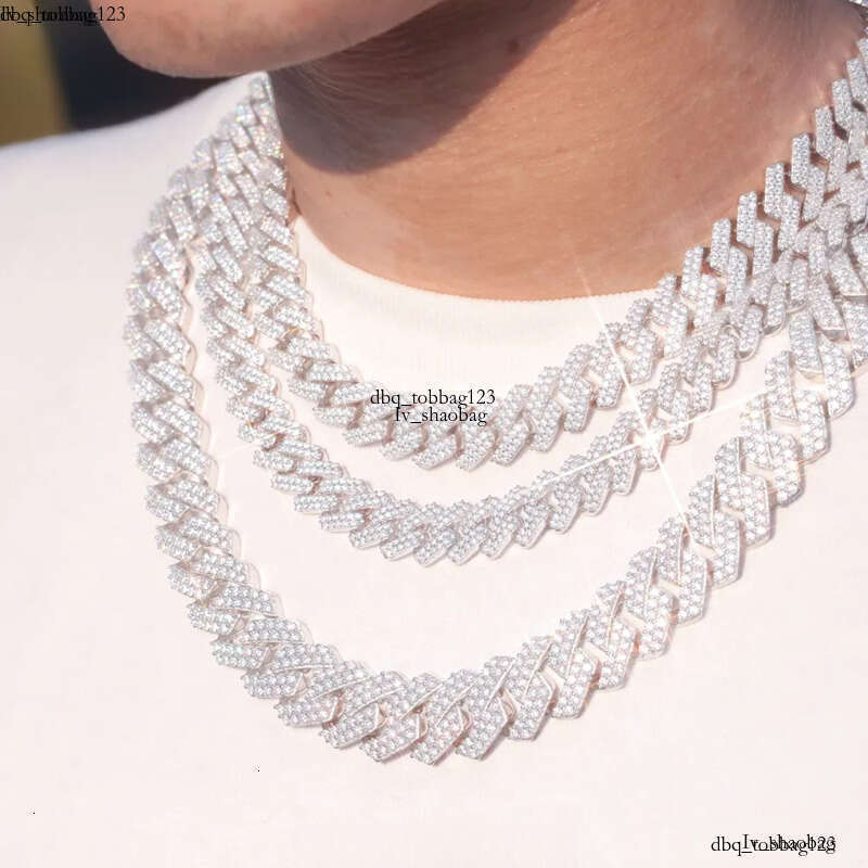 VVS Mossanite 2rows 8mm 10mm 12mm 14mm S Sier Dia Necklace Man Moissanite Hiphop Cuban k Chain
