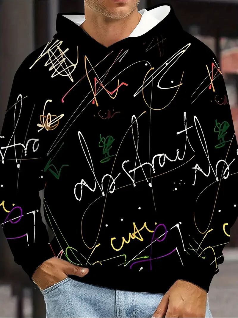 Men's Artistic Scribble Graphic Oversized Hoodie - Streetwear Casual Sweatshirt 2-2-5