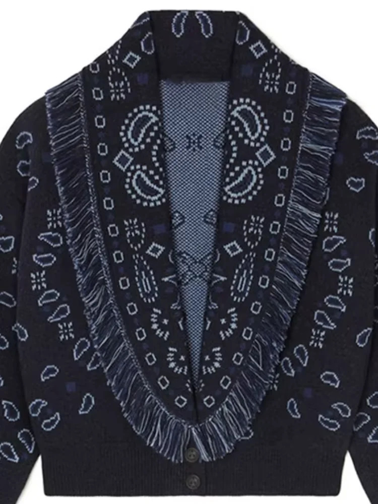 Fashion Printed Tassle Short Cardigan Women Solid Full Sleeve Button Up Loose Sweater Autumn Chic Female Daily Casual Coat 251016