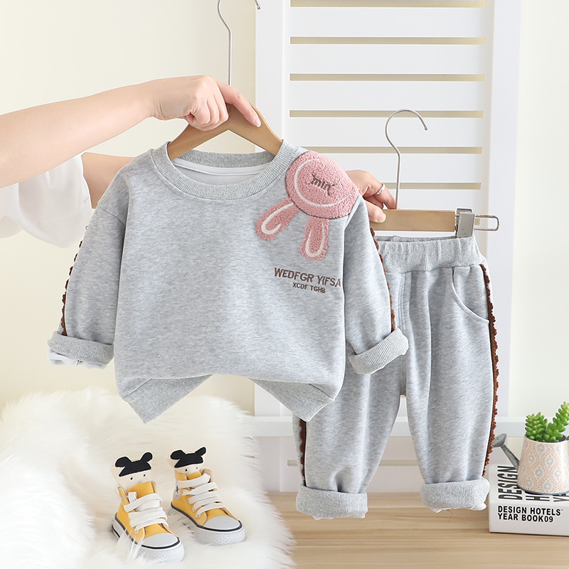 Girls' Set Spring and Autumn 2025 New Style Western Girl Baby Autumn Edition Rabbit Ear Hoodie Children's Clothing Spring Clothing free ship