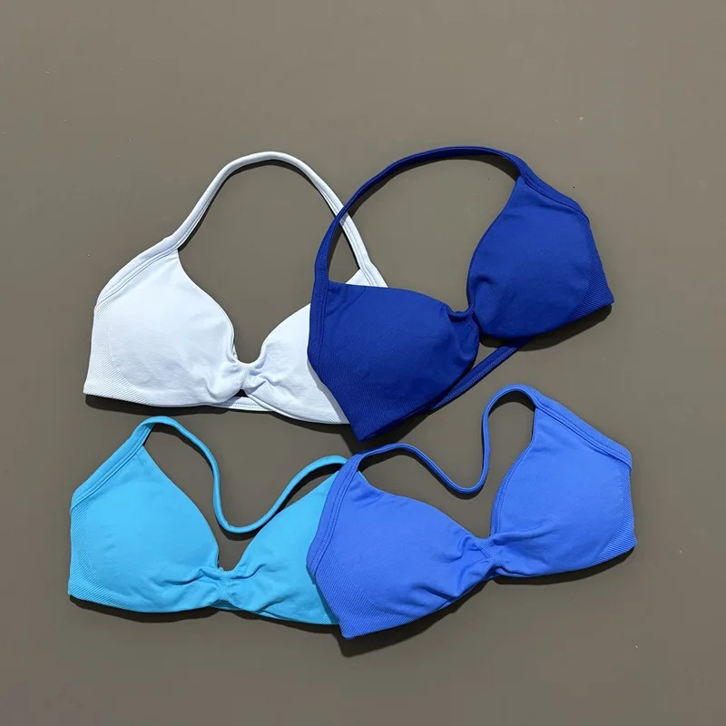 Histello Sports Strappy Bra Women Yoga Tank Bra Seamless High Support Fitness Workout Top Running Exercise Halter Gym Bras 251018