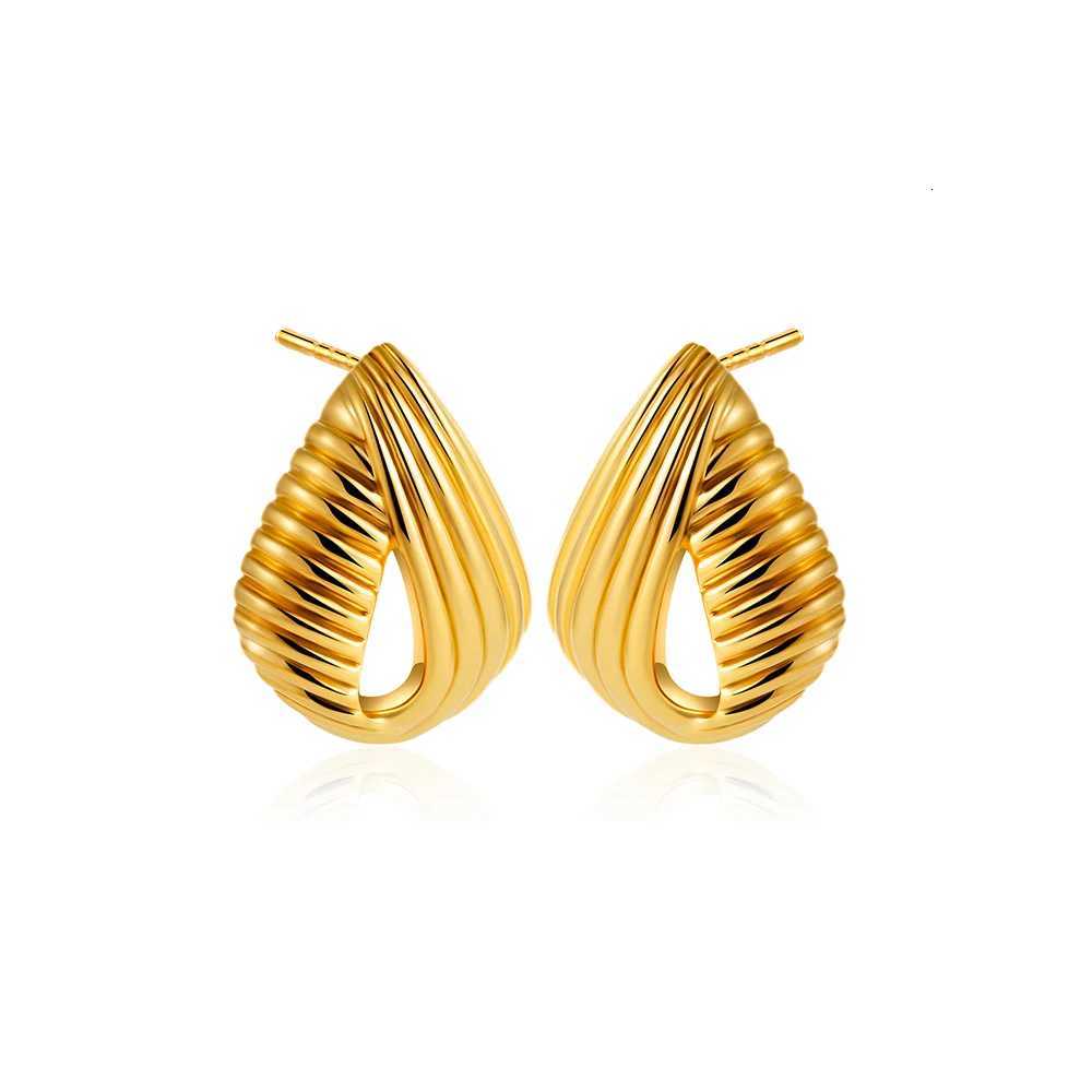 Vintage stainless steel staggered striped hollow water drop earrings with water drop texture earrings with temperament persona Y251018