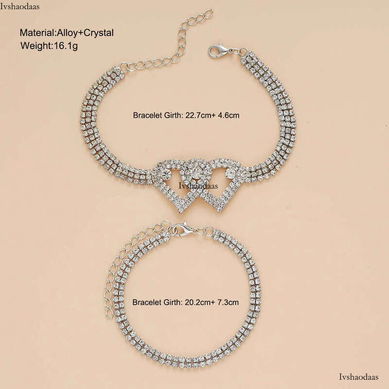 New fashion style exaggerated dia studded heart-shaped ankle chain two-piece set, light temperament foot accessories