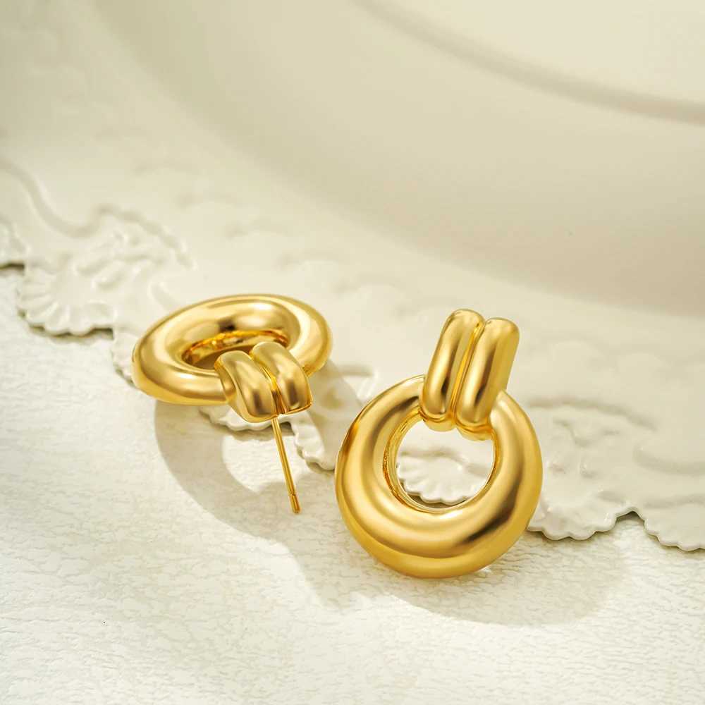 Vintage Waterproof Stainless Steel Chunky Round Earrings for Women Geometric Gold Plated Huggies Earring Statement Jewelry Gift Y251018