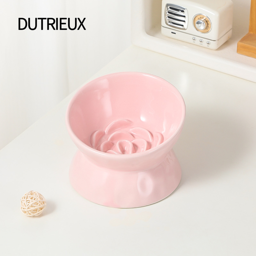 K3253 Slanted ceramic pet bowl, high-legged cat and dog bowl with neck protection, anti-knockover food bowl
