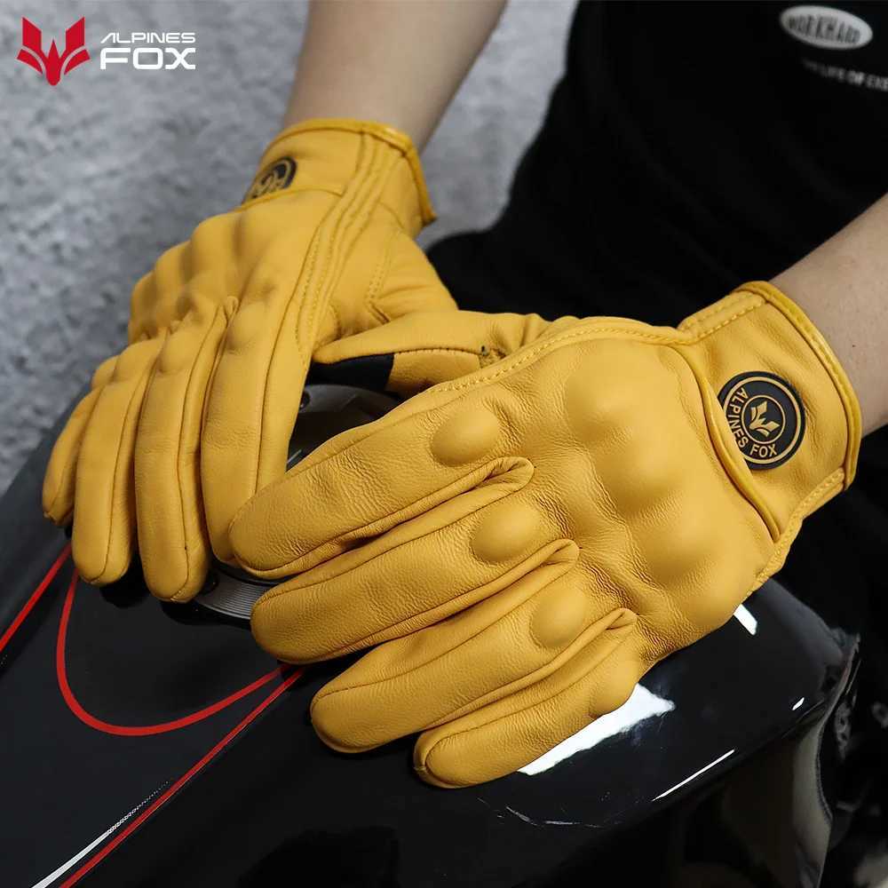 Vinatge Goatskin Motorcycle Gloves Summer Men Yellow Retro Leather Motorcyclist Guantes Motorbike Motocross Glove MXXL Z251018