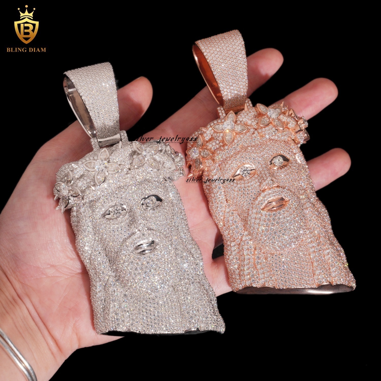 Sterling Silver 925 Moissanite Iced Out VVS Moissanite Diamond Hip Hop Fashion Luxury Jesus Head Pendant