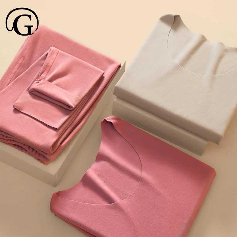 Winter Thermal Underwear Long Johns Set Sleeves Tops Mid Waist Buttoms Warm Body Panties Thick Seamless Cotton Clothes T251018