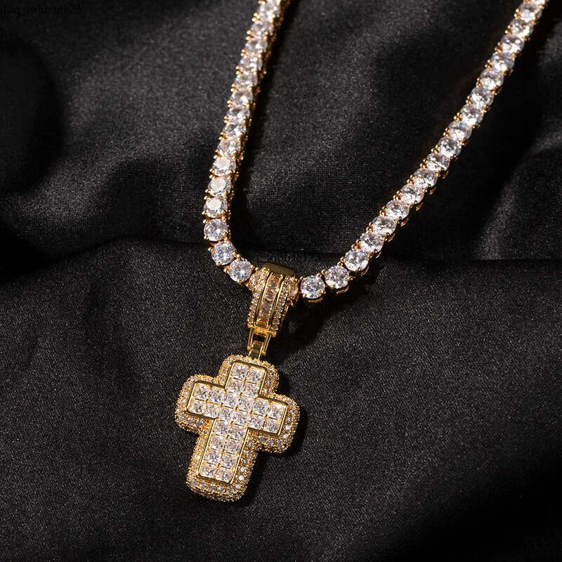Iced Out Cross Pendant Gold Sier Hip Hop Necklace Jewelry For Men