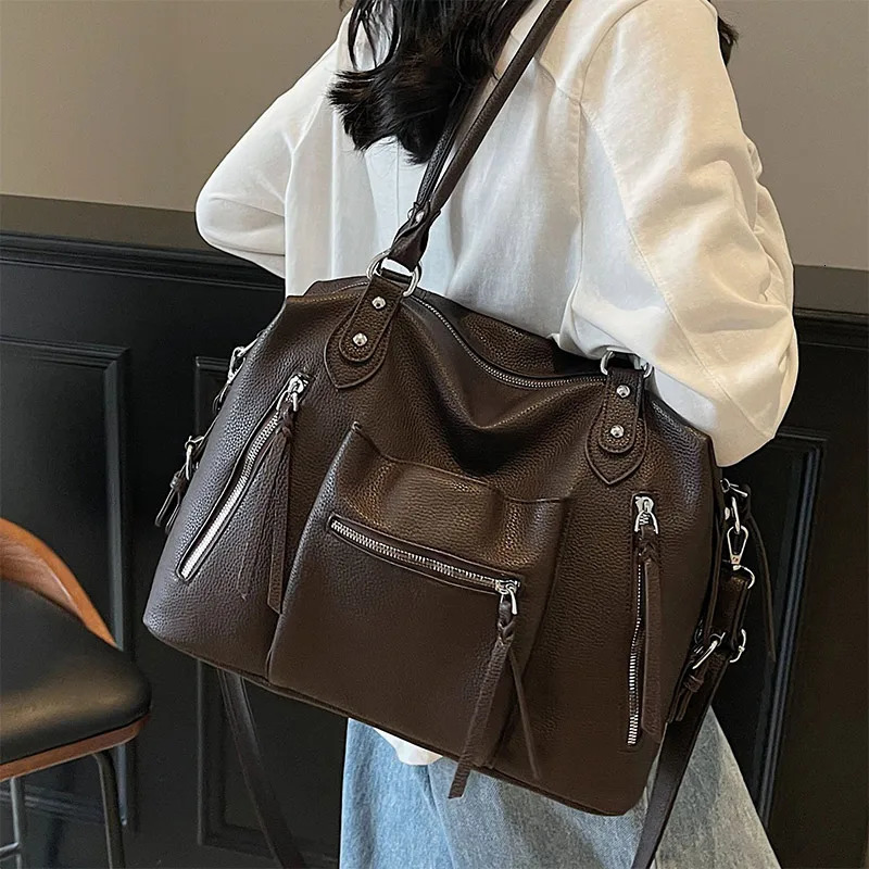 America Style Retro Tote Bag Niche Crossbody Bag Stylish Solid Color Simple Bag Large Capacity Versatile Bag 251017