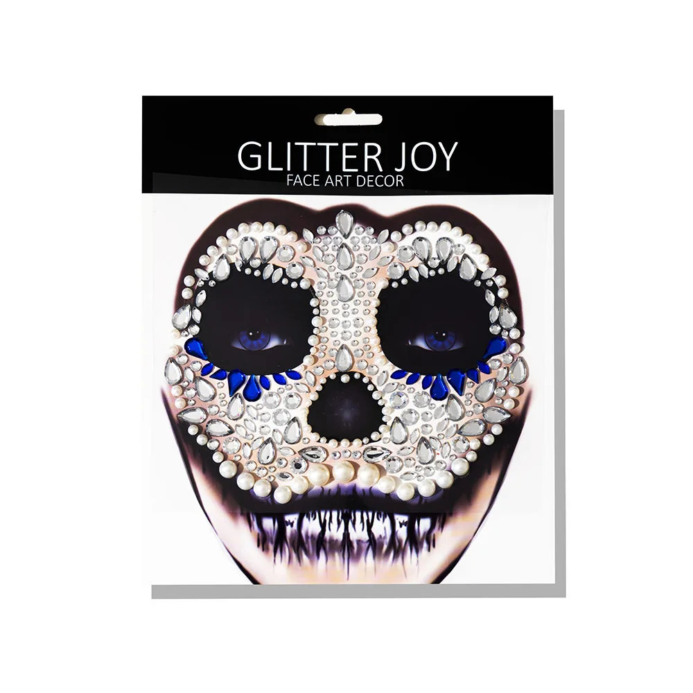 Halloween Tattoo Skull Bone Face Art Jewelry Rhinestone Sticker for Carnival Night Clubbing Makeup Body Art 251010