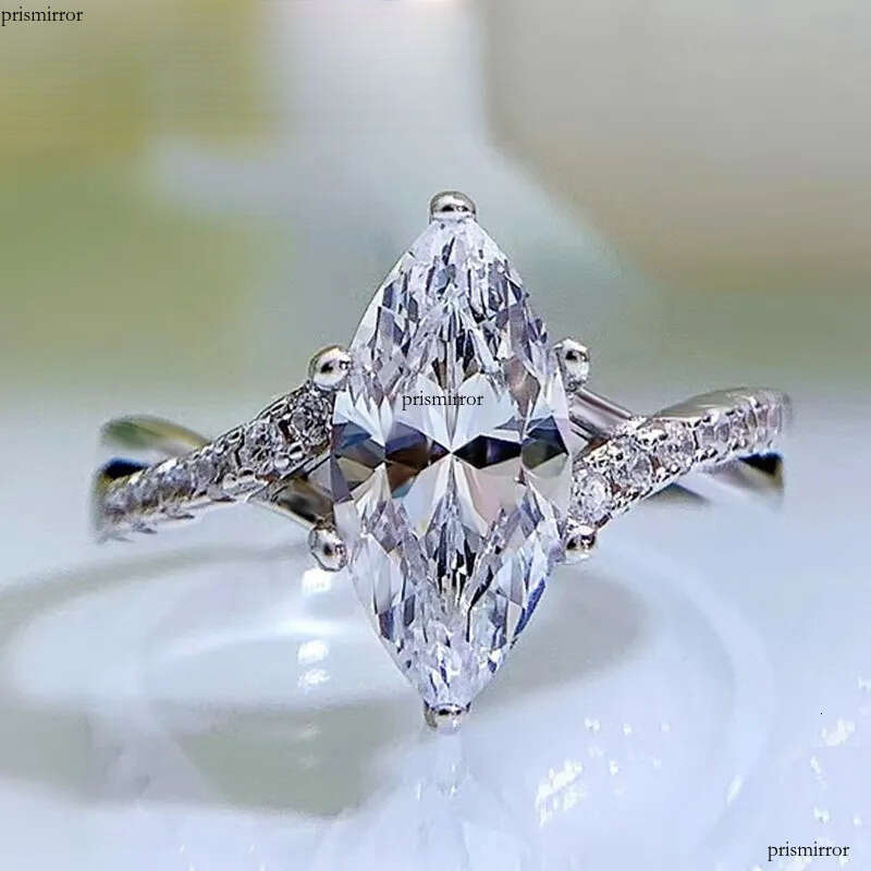 PANSYSEN 100% Sterling Sier Marquise Cut Simulated Moissanite Dia Wedding Engagement Ring Women Fine Jewelry Wholesale