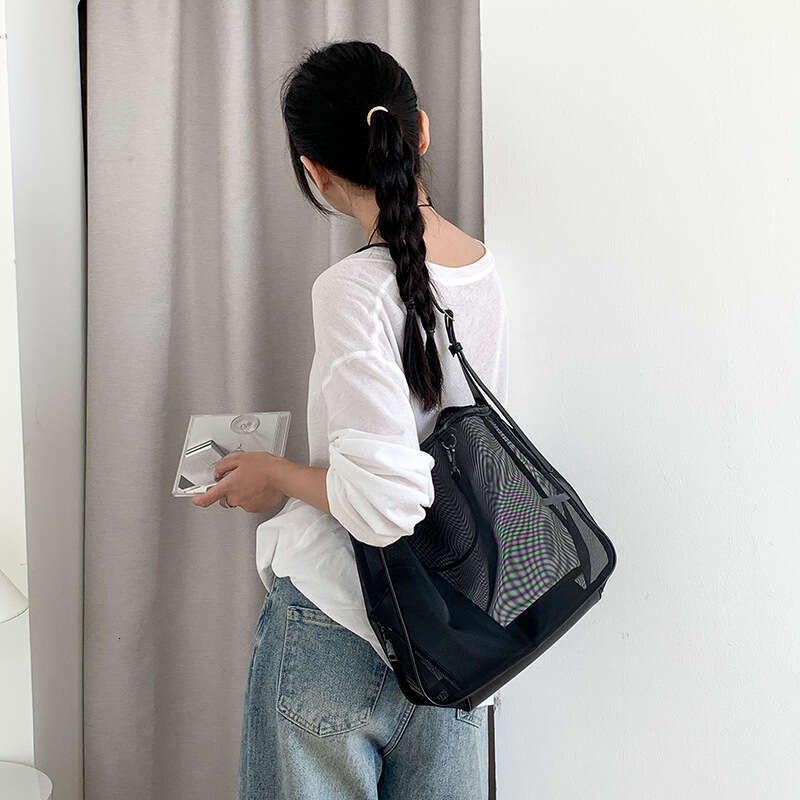 New Mesh Commuter Tote High-End Large Capacity Korean Style Trendy Fashion Summer Versatile Shoulder Bag B5