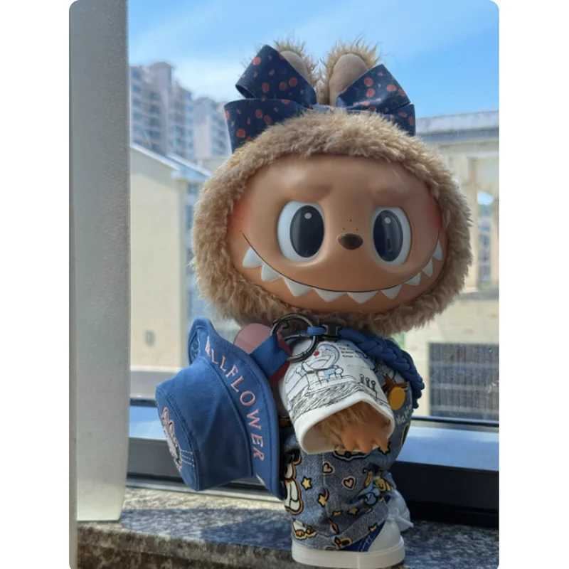 For Doll Clothes Suitable For 38cm Labubu Wearing Mokoko King Doll Clothes Doll Accessories Replacement Clothing Blue OverallsT251018