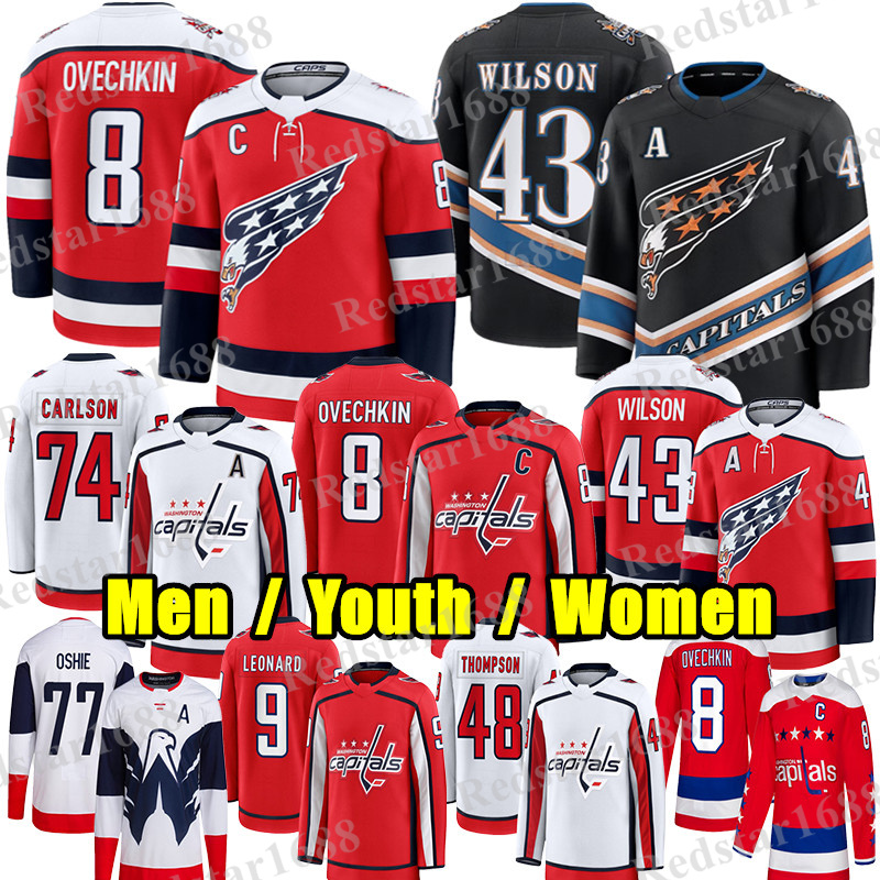 #8 Alex Ovechkin washingtons hockey jersey capital jersey #43 Tom WilsonS John Carlson Ryan Leonard TJ Oshie Logan Thompson Jakob Chychrun Charlie Lindgren jerseys