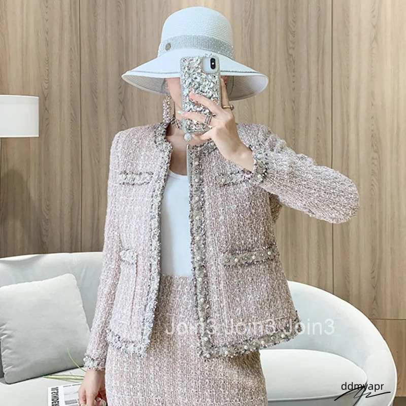 Elegant Tweed Set: Women's Woolen Coat ddmyApr Skirt Two-Piece Outfit For Autumn And Winter