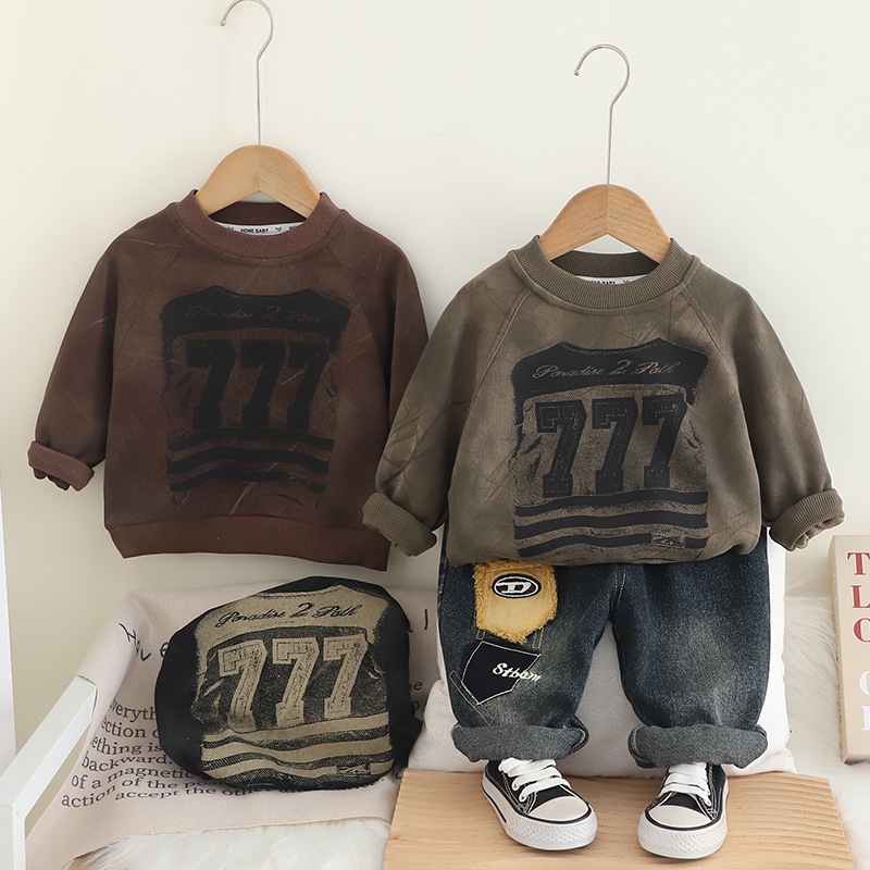 Boys' Set Spring and Autumn 2025 New Children's Digital Round Neck Hoodie, Two Piece Set for Children's Baby Clothes free shipping