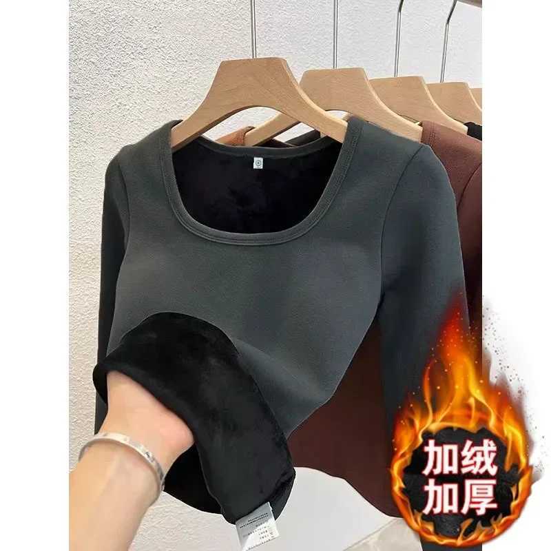 Winter Women Thermal Underwear Tops Square Collar Fleece Basic Pullover Fashion Top Casual Thermal Shirt Women Thermal Shirt T251018