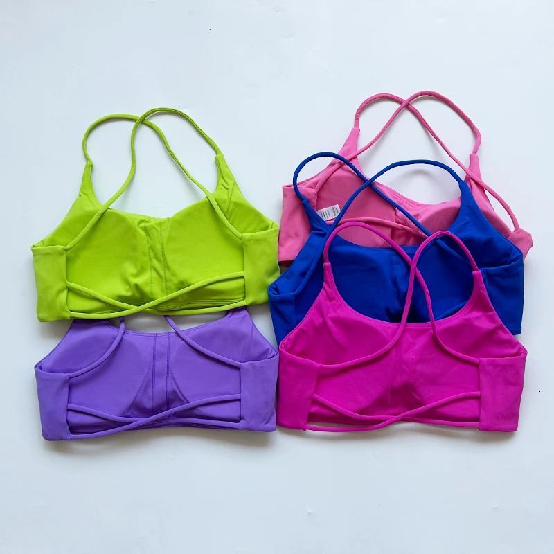 Solid Color Support Women Fitness Bra Yoga Vest Gym Sport Top Hollow back Push With Chest Pad Four Shoulder Straps Crossback 251018