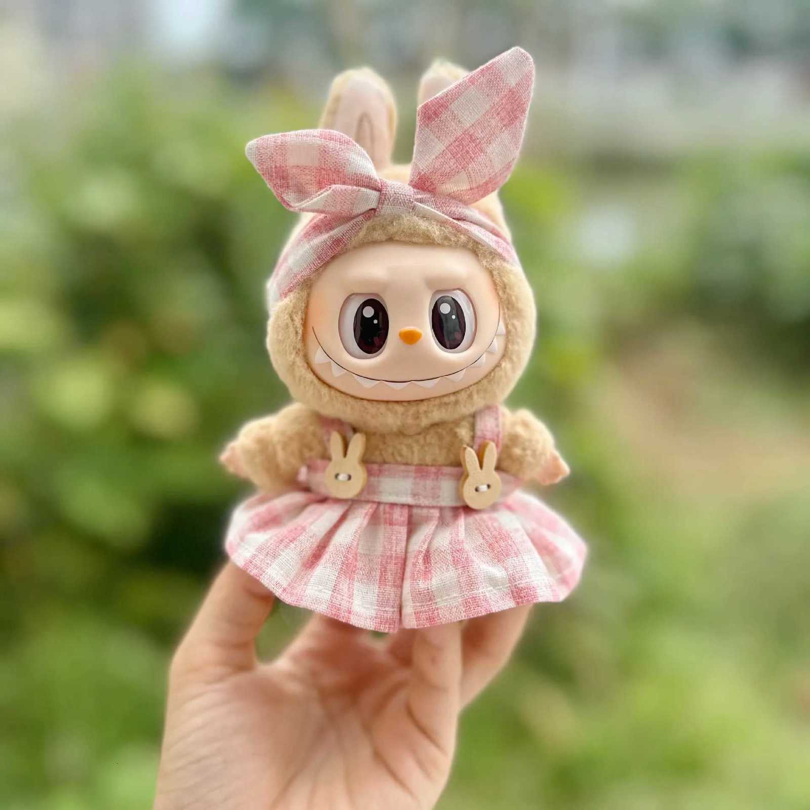 Mini Plush DollS Clothes Outfit Accessories For Labubu Idol V1 V2 sitting party Candy plaid skirt headband set Fans GiftT251018