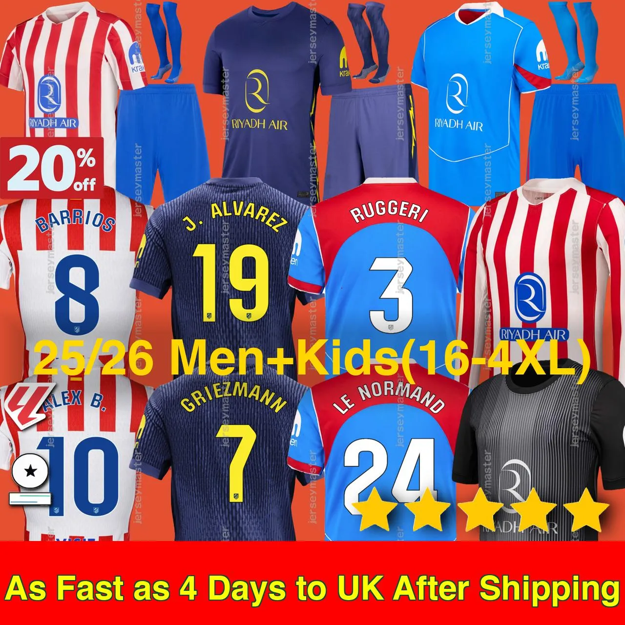 25- 26 Club Atletico de MadridSs Soccer Jerseys 2025 2026 Player Version Men Uniforms Football Shirts J.ALVAREZ GRIEZMANN M.LLORENTE KOKE ATM r Kids Kits Goalkeepec 4XL