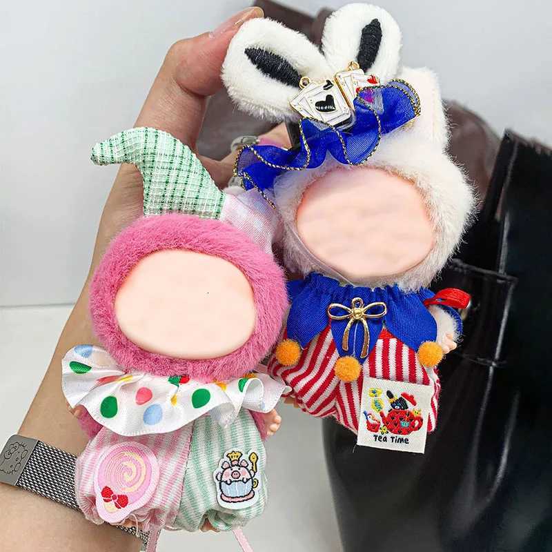 For Labubu 40 Doll Clothes Colored Ball Clown Outfit Accessories Mini Plush Set Trendy Outfit Plaid OnePiece Collar ClothingT251018