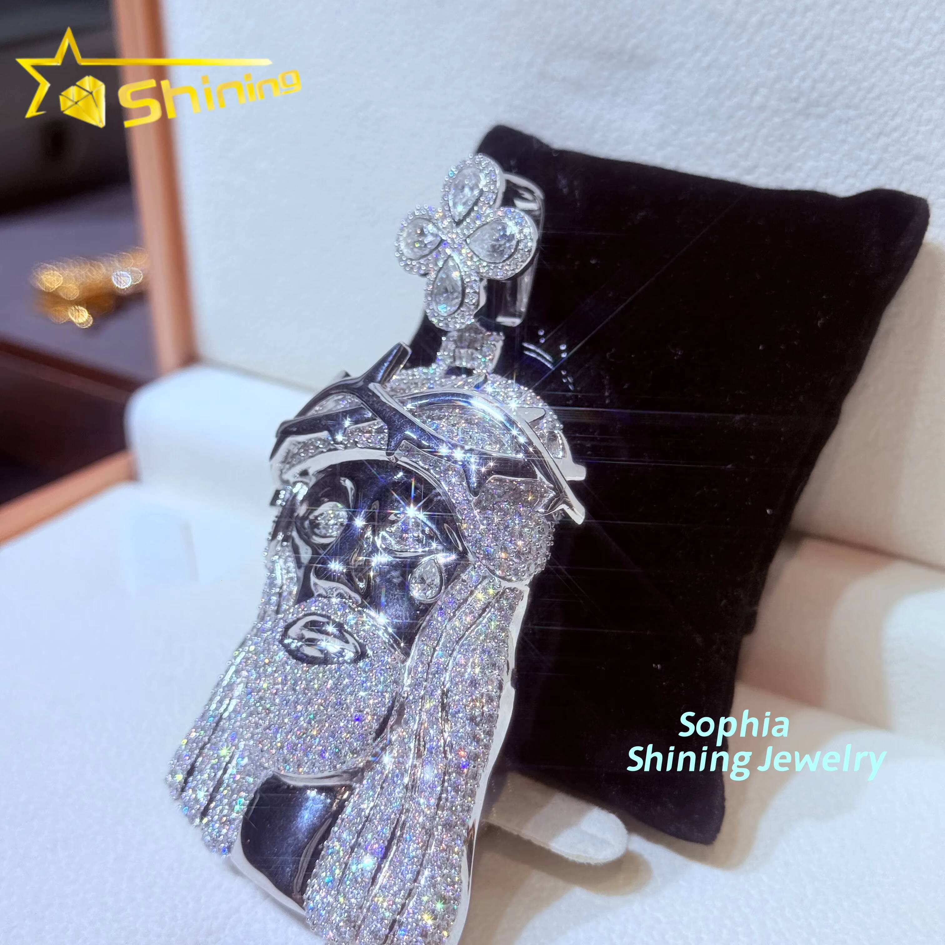 GRA CERTIFIED New Arrival 925 Sterling Silver Gold Plating Hip Hop Jewelry VVS Moissanite Iced Out Jesus Pendant Necklace