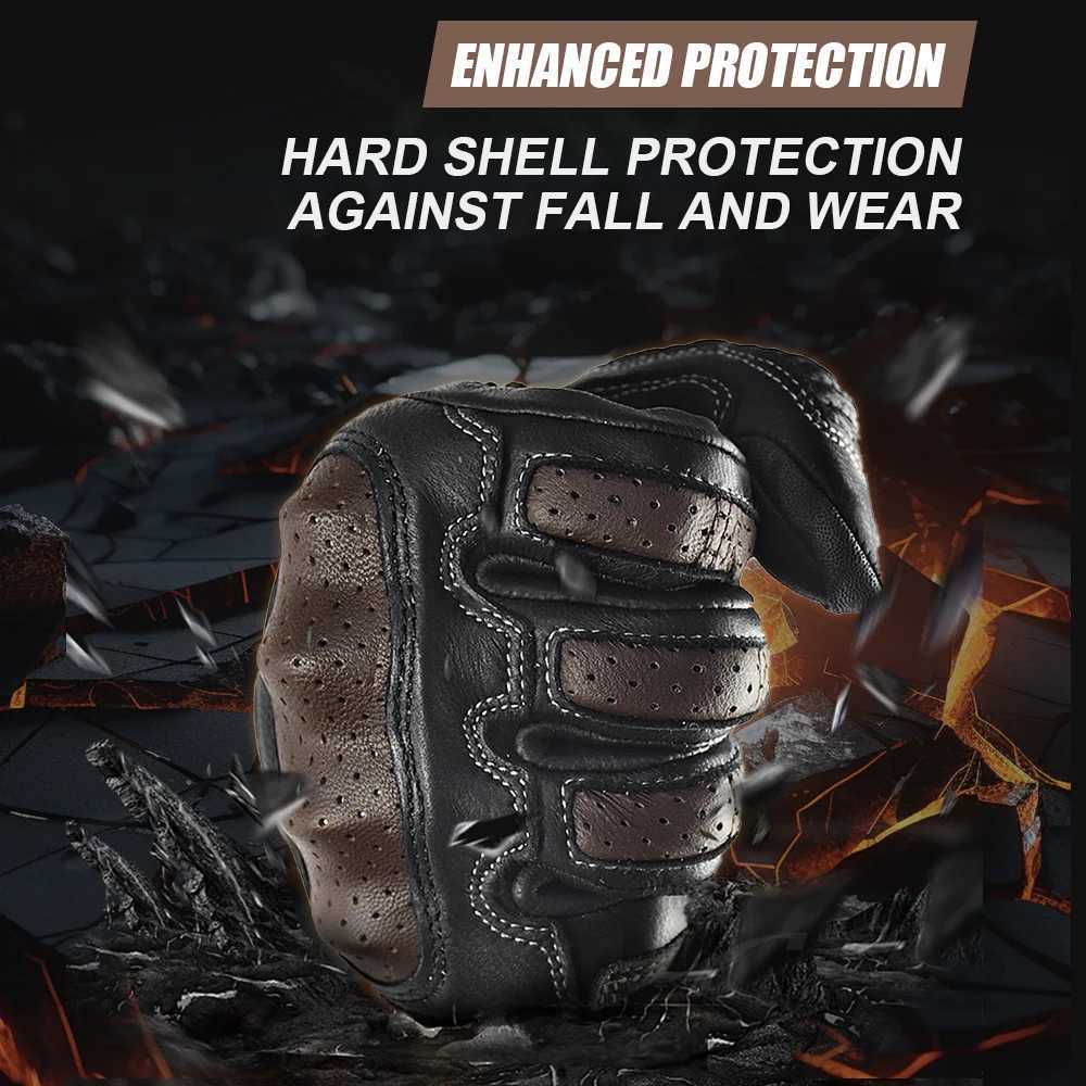 With CE Approved Summer Retro Perforated Leather Motorcycle Gloves Men Women Full Finger Motocross Dirt Biker Glove Guantes Moto Z251018