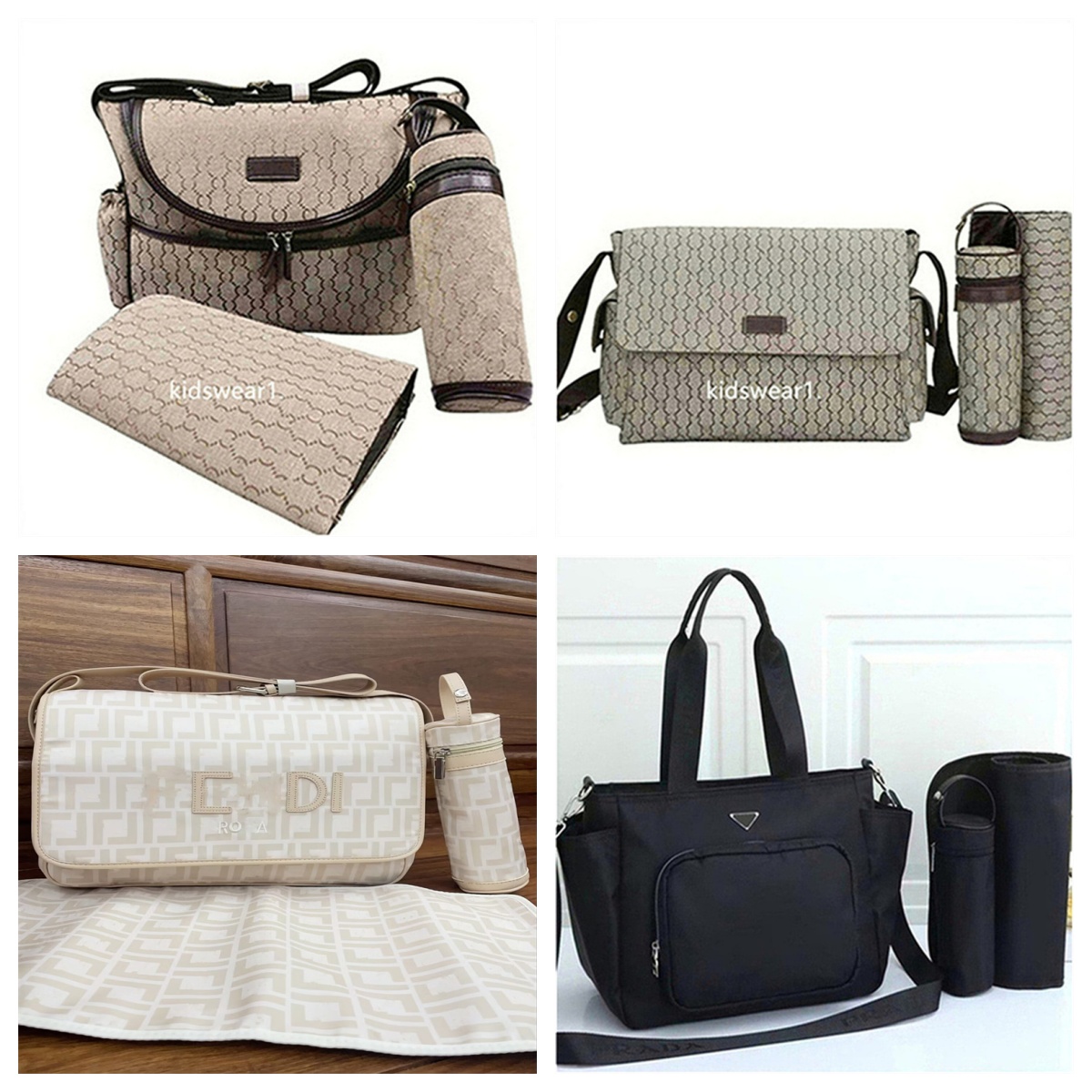 Designer diaper Waterproof Mom Bag 3 set Diaper bag Baby Zipper Brown plaid print a55v5