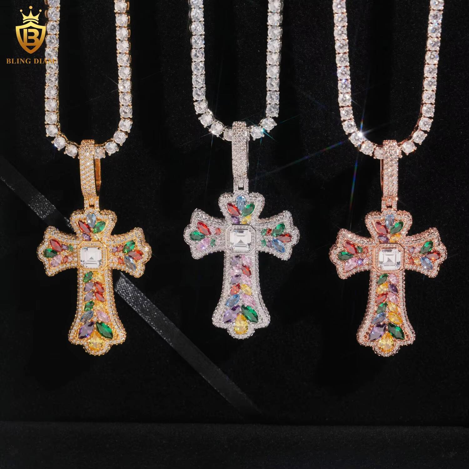 Hot Sale Fashion Cross Iced Out Pendant Necklace for MenWomen Hip Hop Style Moissanite Pendant Moissanite Brass Pendant Fine Jewelry