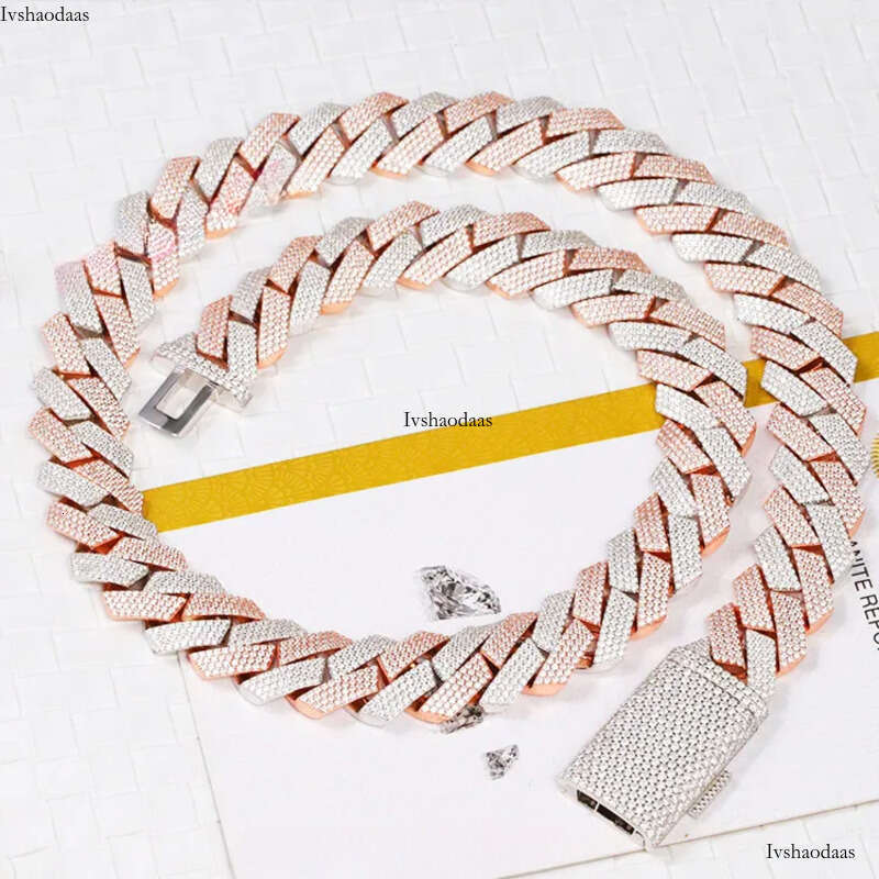 Yy New Arrived 20mm 4 Rows Cuban Link Chian Moissanite Pass Dia Tester Sier Fine Jewelry Necklaces for Men