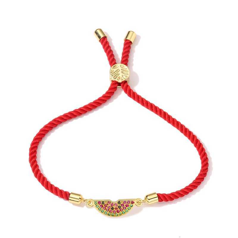 AAA Cubic Zirconia Crystal Mini Watermelon Charm Bracelet Women Red Black Cord Rope CZ Stones Fruit Adjustable Jewelry PresentL251018