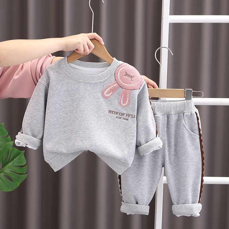 Girls' Set Spring and Autumn 2025 New Style Western Girl Baby Autumn Edition Rabbit Ear Hoodie Children's Clothing Spring Clothing free ship