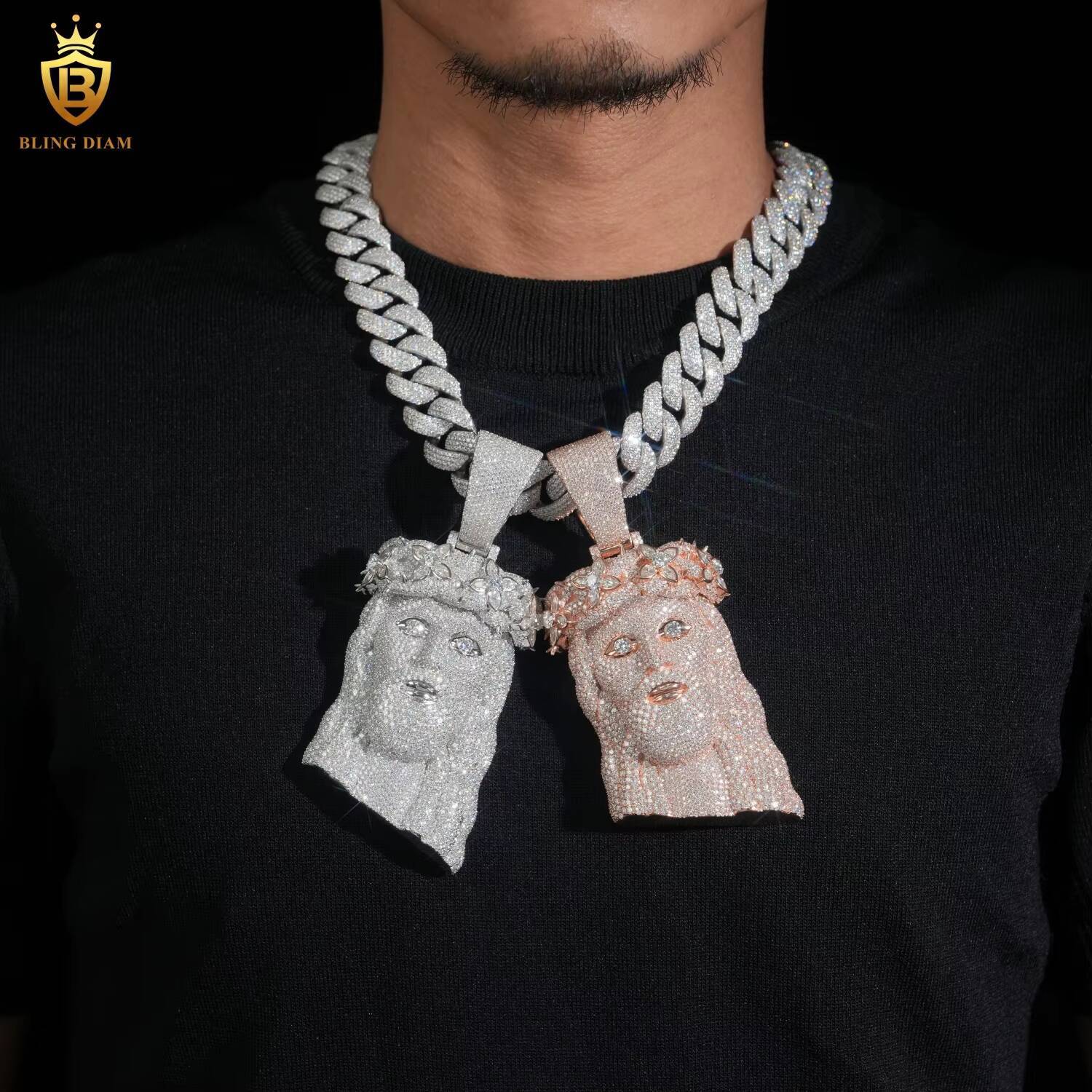 Sterling Silver 925 Moissanite Iced Out VVS Moissanite Diamond Hip Hop Fashion Luxury Jesus Head Pendant