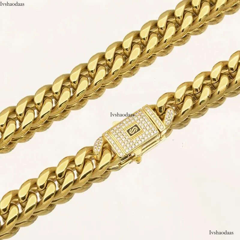 Hip Hop Bling Iced Out Gold Color Stainless Steel CZ Cuban Miami Necklace Link Chain for Men Rapper Jewelry