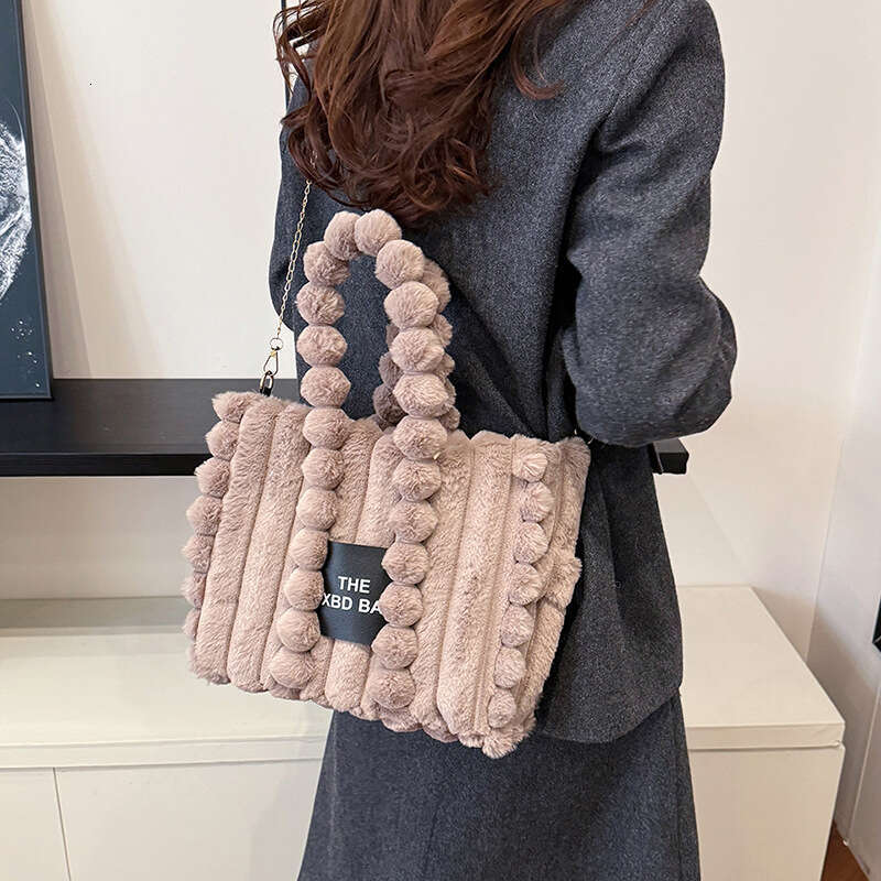 Winter New Tote Large Capacity Letter Embroidery Shoulder Handheld Crossbody Plush Trendy Bag