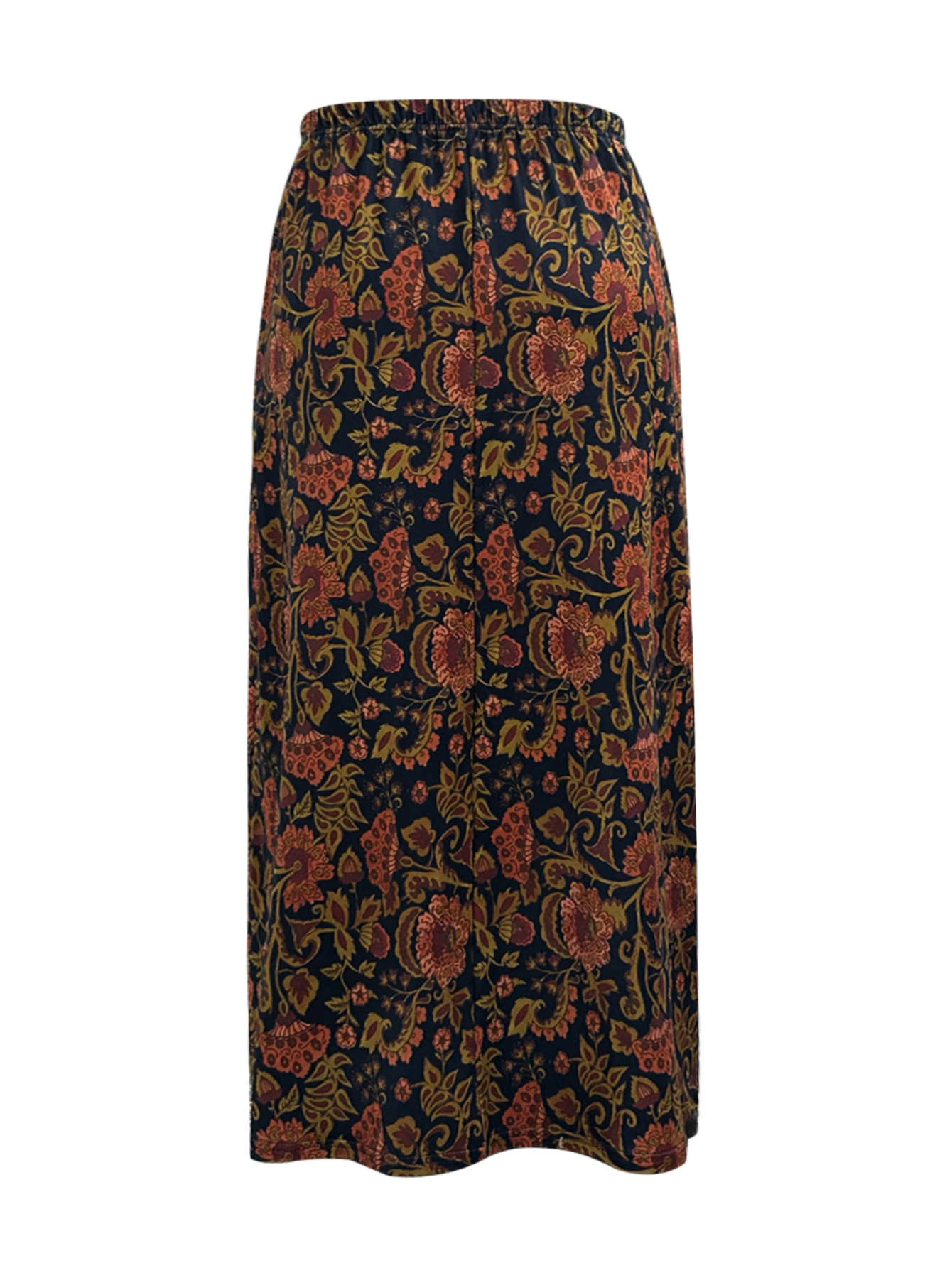 Women's Plus Size Autumn Winter Retro Floral Print Midi Skirt - Casual Fashion Versatile Skirt-YL24076