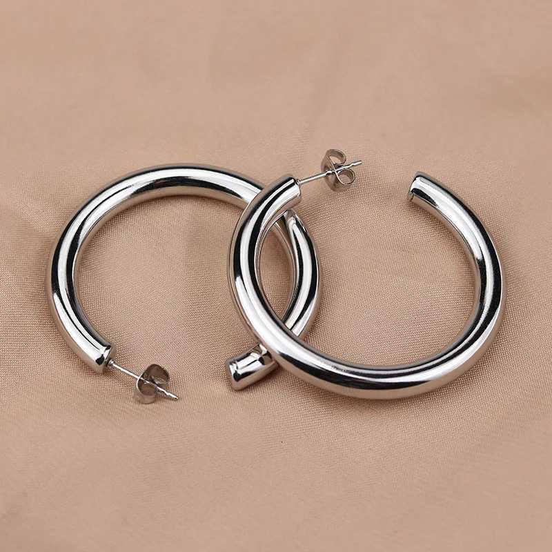 Oversize Gold Plated Hoop Earring Simple Thick Round Circle Stainless Steel Earrings for Women Punk Hiphop Jewelry Brincos 2022 Y251018