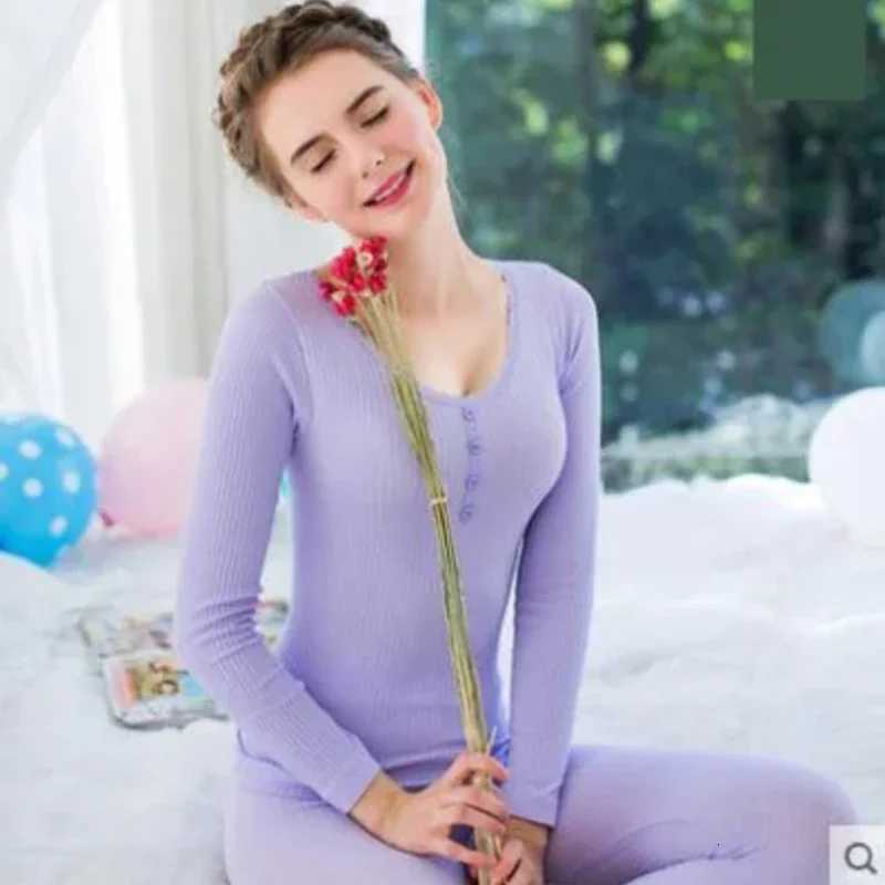 Autumn and Winter Warm Underwear Women Suit Daily Shapewear Round Neck Thickened Cold Antistatic Bottom Shirt Button Long Johns T251018