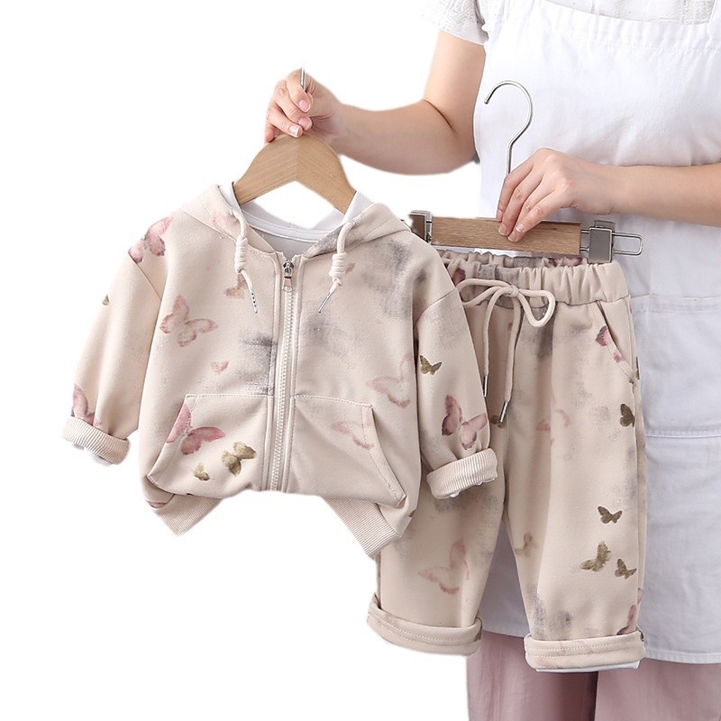 Girls' Spring and Autumn Long Sleeve 2025 Children's New Zipper Set Two piece Western Baby Set free shipping designer