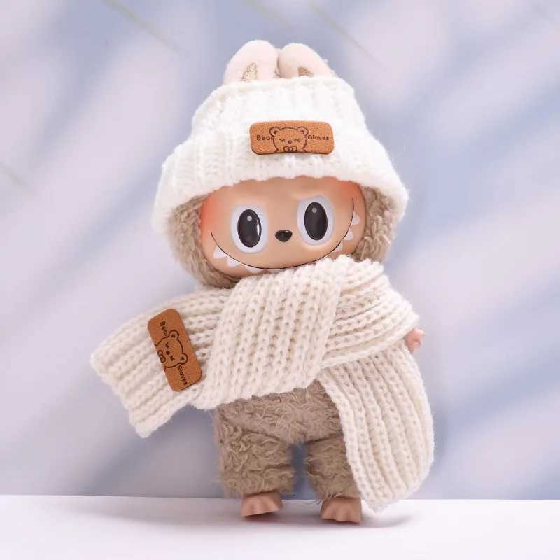 LABUBU 17cm Knitted hats and scarves made of yarn Outfit Accessories For Korea Kpop Exo Labubu Idol V1 V2 cartoon bear hat buttoT251018