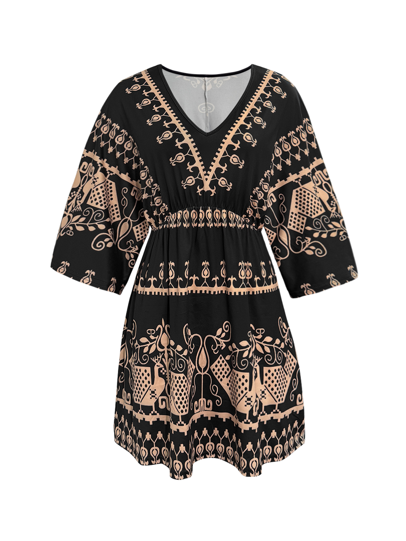 Women's Spring Autumn Retro Ethnic Flare Sleeve Dress - Casual Vacation Loose Waist Dress-CF53921