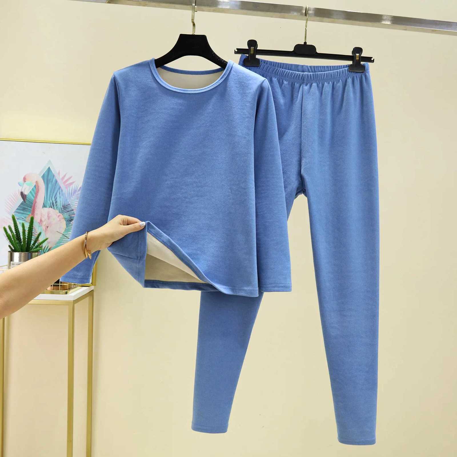 Derong velvet warm suit for women autumn and winter solid color new style brushed bottom autumn clothes autumn pants large size T251018